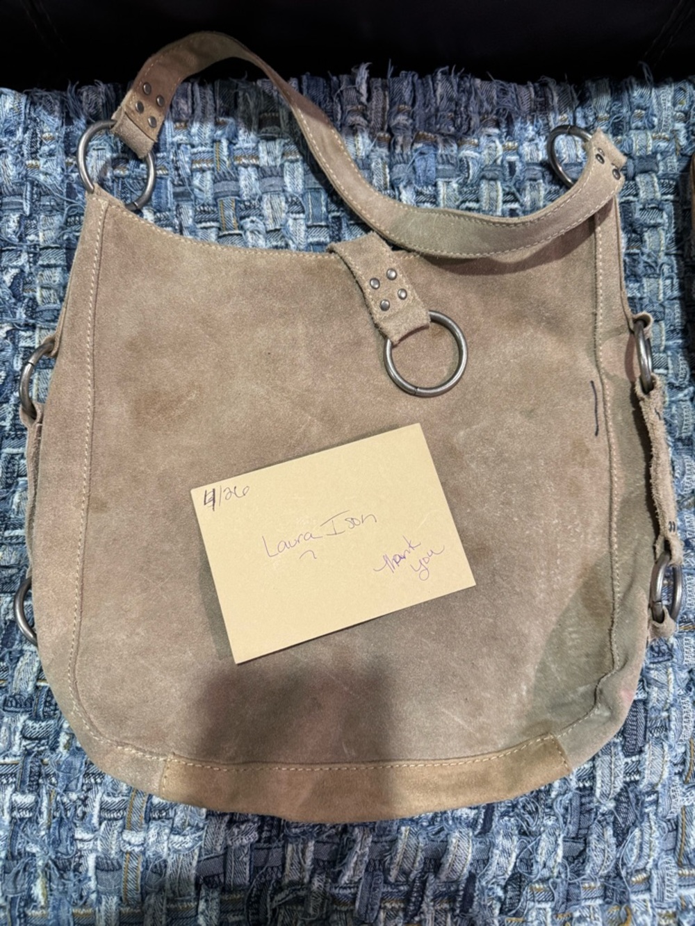 Suede Hobo Shoulder Bag in Taupe . Vintage